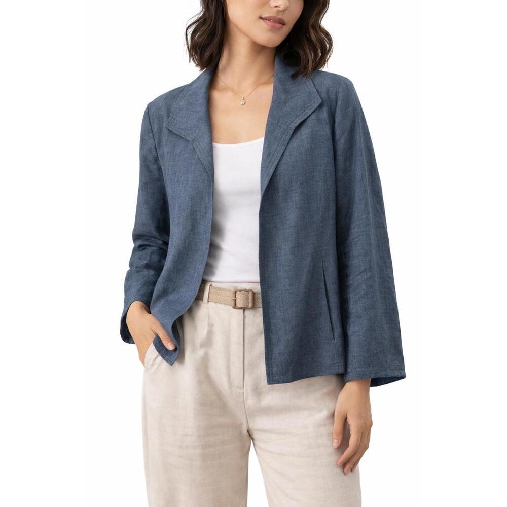 Talbots 100% Linen Open Front Jacket Blazer - Blue Chambray - Women’s Size 6